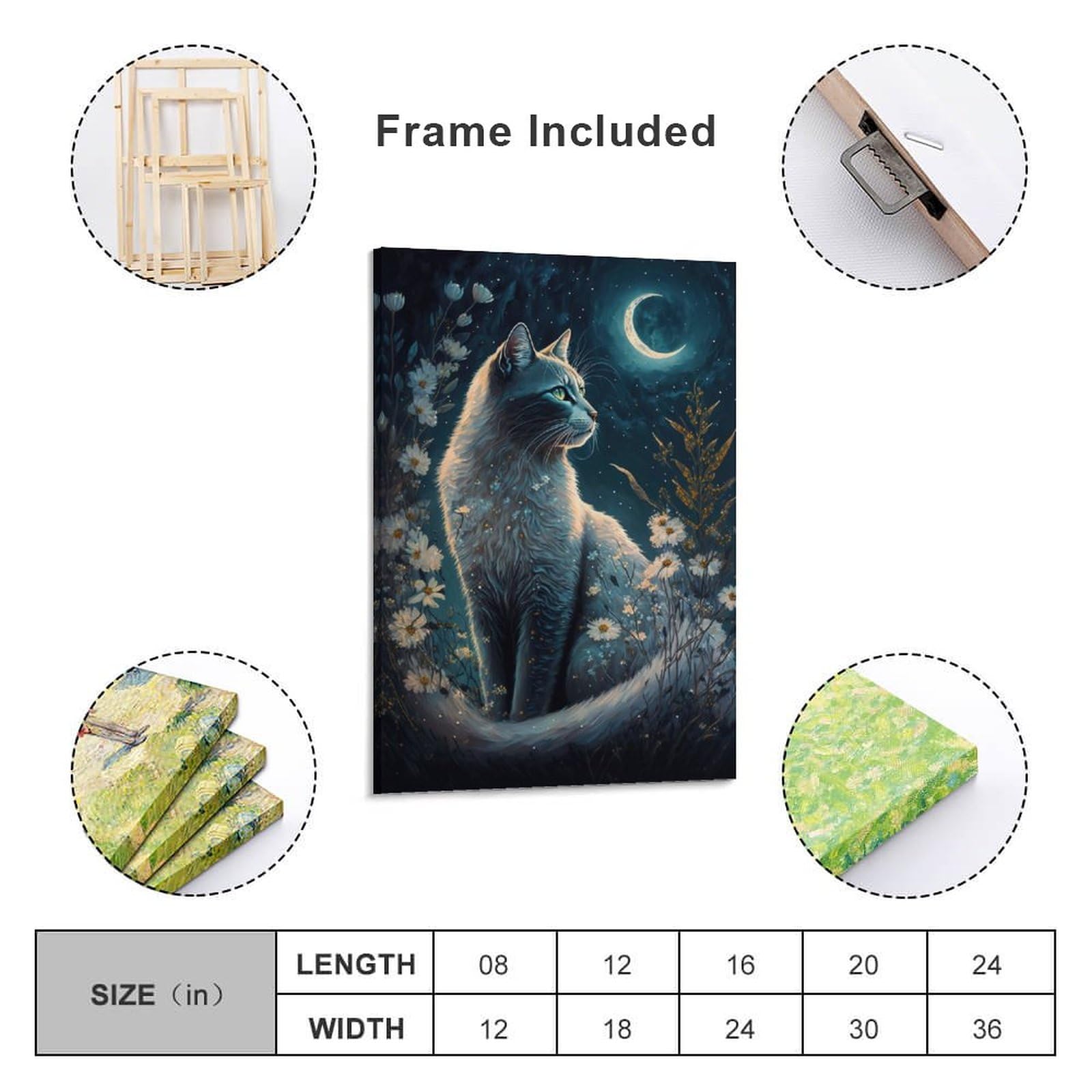 Amazon.co.jp: 絵画 猫と月の夜インテリア 絵画 超リアルな動物